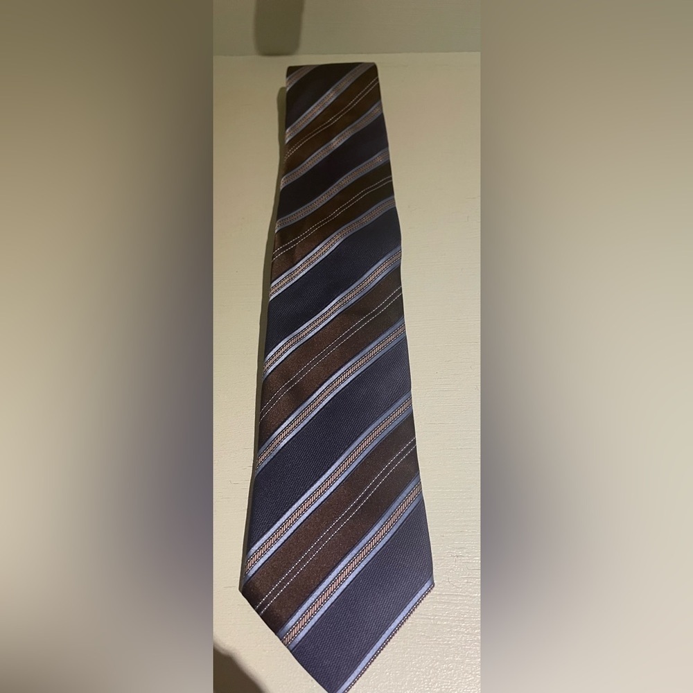Canali Striped silk Tie Brown and Blue